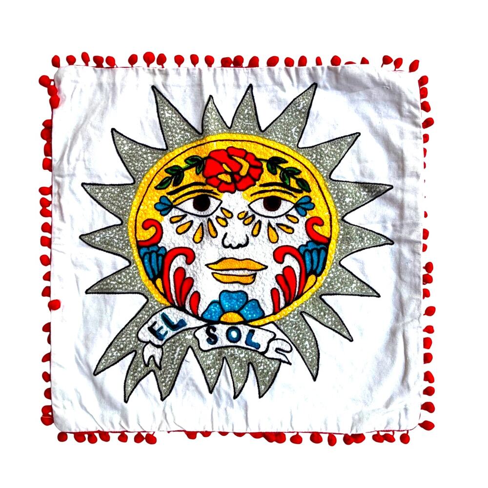 Sun Mexican Art Textile Pillow Cover 18x18